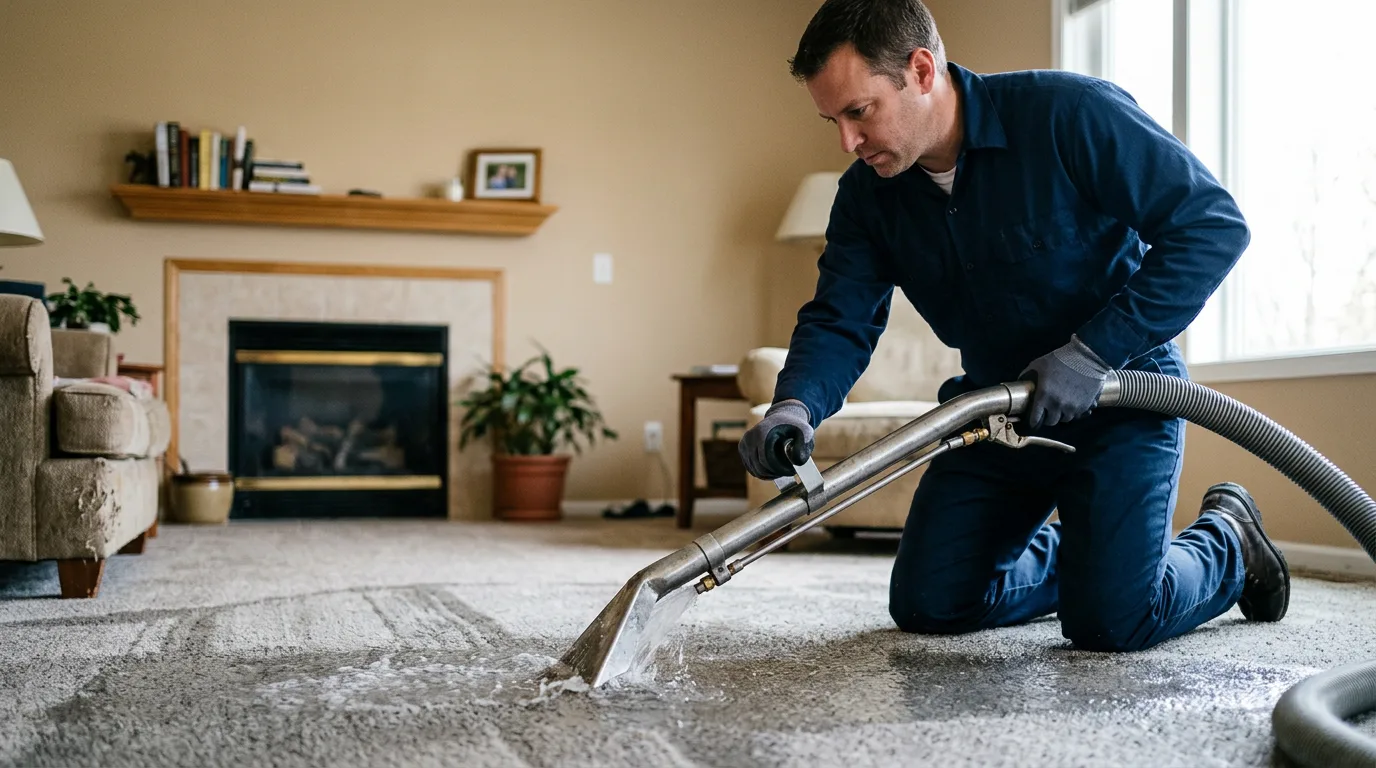 Water damage restoration technician working near Eureka, KS